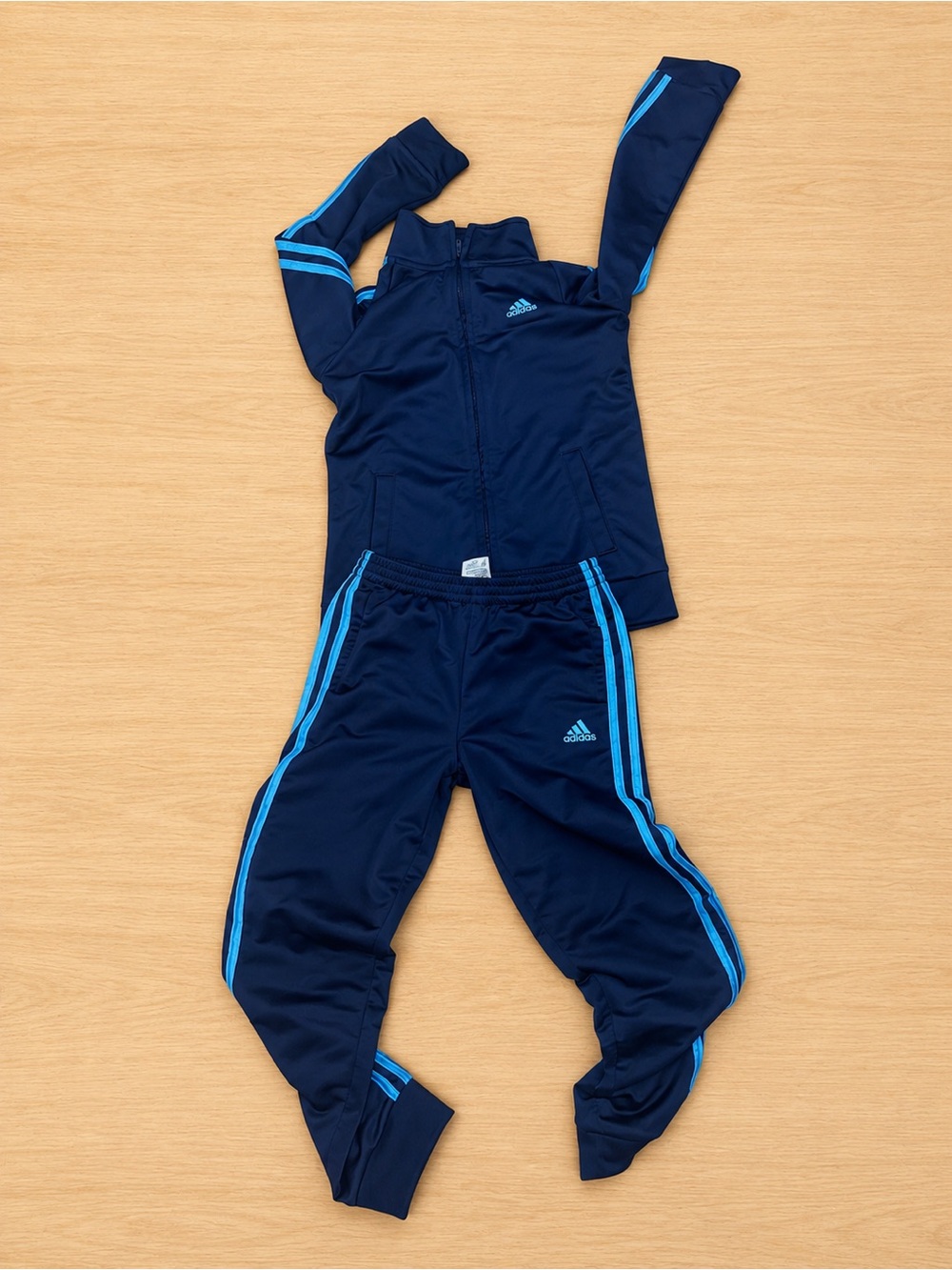 Adidas Navy Track Jacket and Pants with Light Blue Stripes